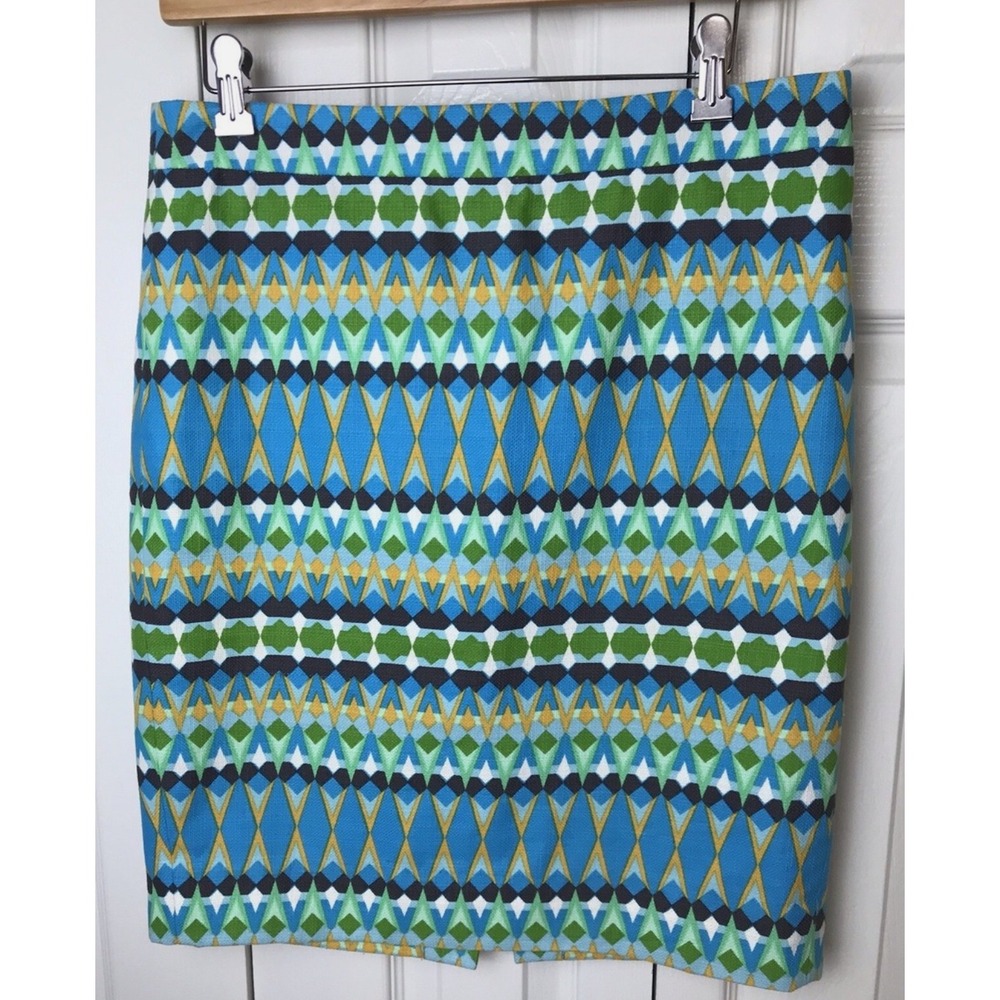 Geometric Diamond Print Pencil Skirt Womens 2 Blue Green Knee‎ Length Graphic - Picture 3 of 12